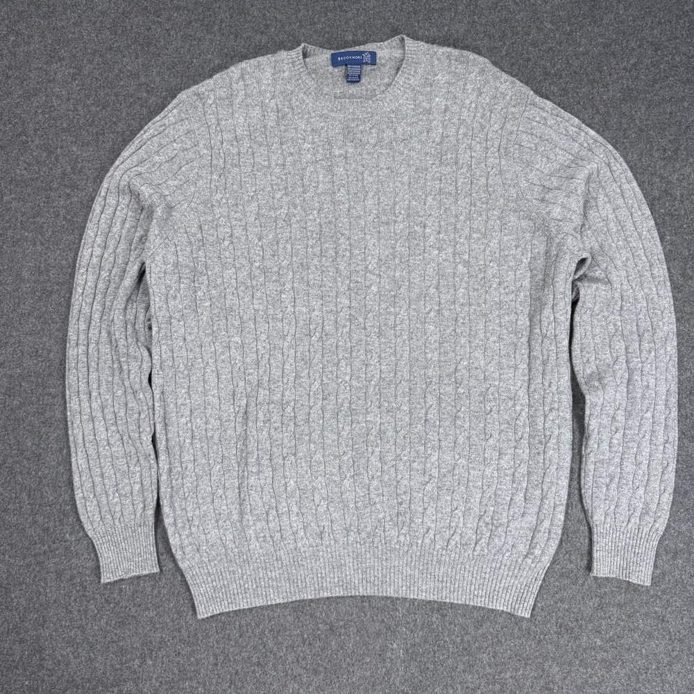 Cashmere Cable Knit Sweater Mens Large Gray Luxury Soft Brookmore Classic